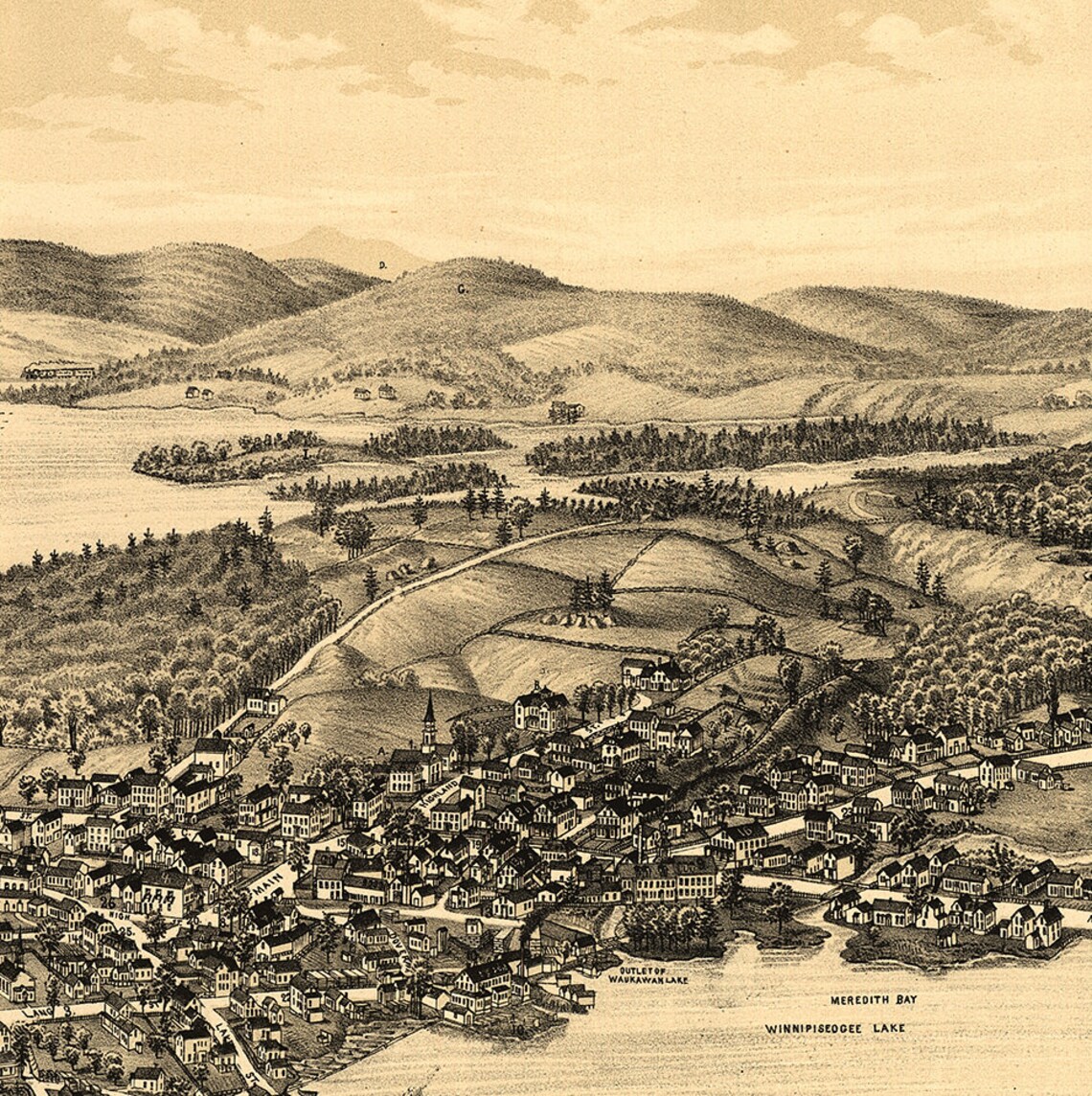 Map of Meredith Village Belknap Co. New Hampshire NH. 1889. Etsy