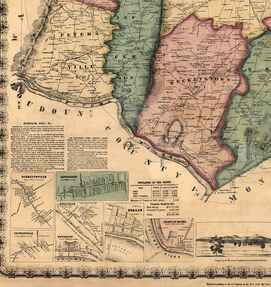Map of Frederick County Maryland MD. 1858. Vintage - Etsy