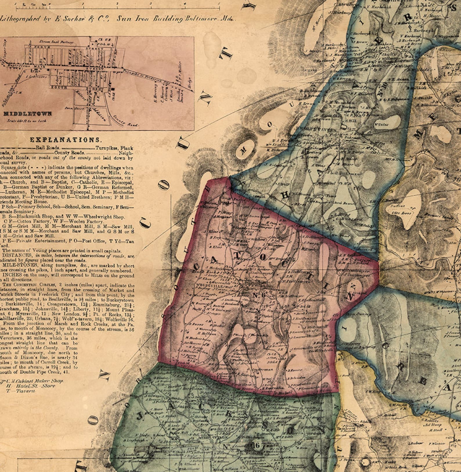Map of Frederick County Maryland MD. 1858. Vintage Etsy