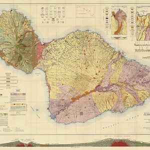 Karte von Maui, Geohydra und Topographische Karte, Hawaii inseln, 1942.   Restaurierung Hardware Home Deco Stil alte Wand Vintage Reprint.