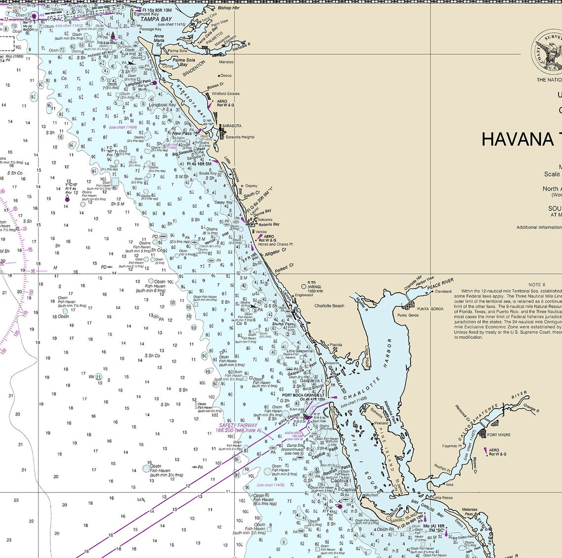 Nautical charts of Havana to Tampa Bay Florida Gulf Coast Etsy