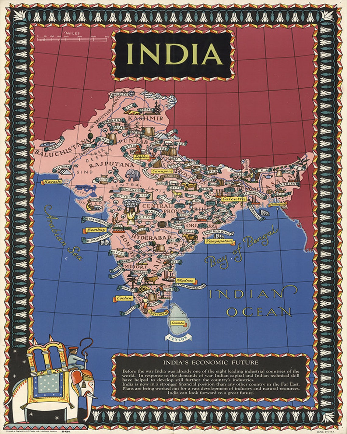 Map of India. Vintage Home Deco Style Old Wall Reproduction Map Print ...