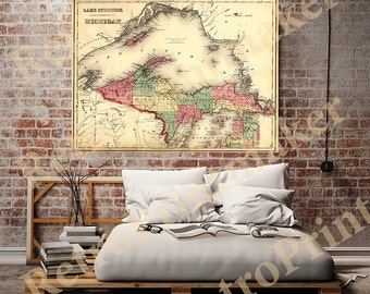1873 Upper Peninsula Michigan Map Reproduction Print, Lake Superior Keweenaw Copper Range Poster, Vintage MI Wall Art