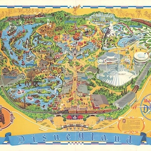 Disneyland Map - Panorama-Vogelansicht-Karte von Disneyland. Vintage-Restaurierung Hardware-home Deco-Stil alte Wand Reproduktion Karte Drucken.