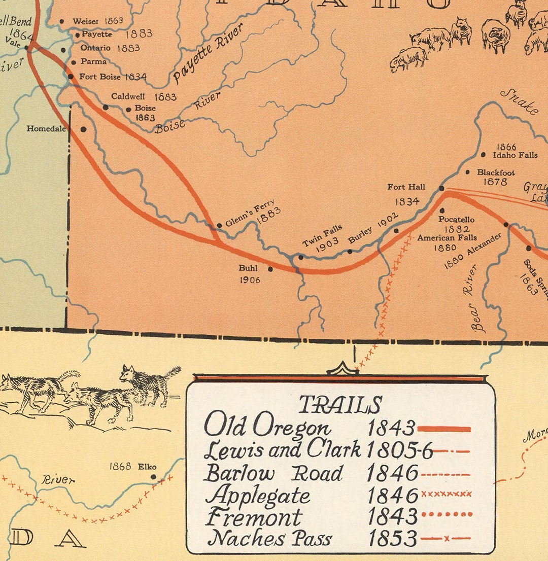 Map of Oregon Trails and story spots. Vintage restoration | Etsy