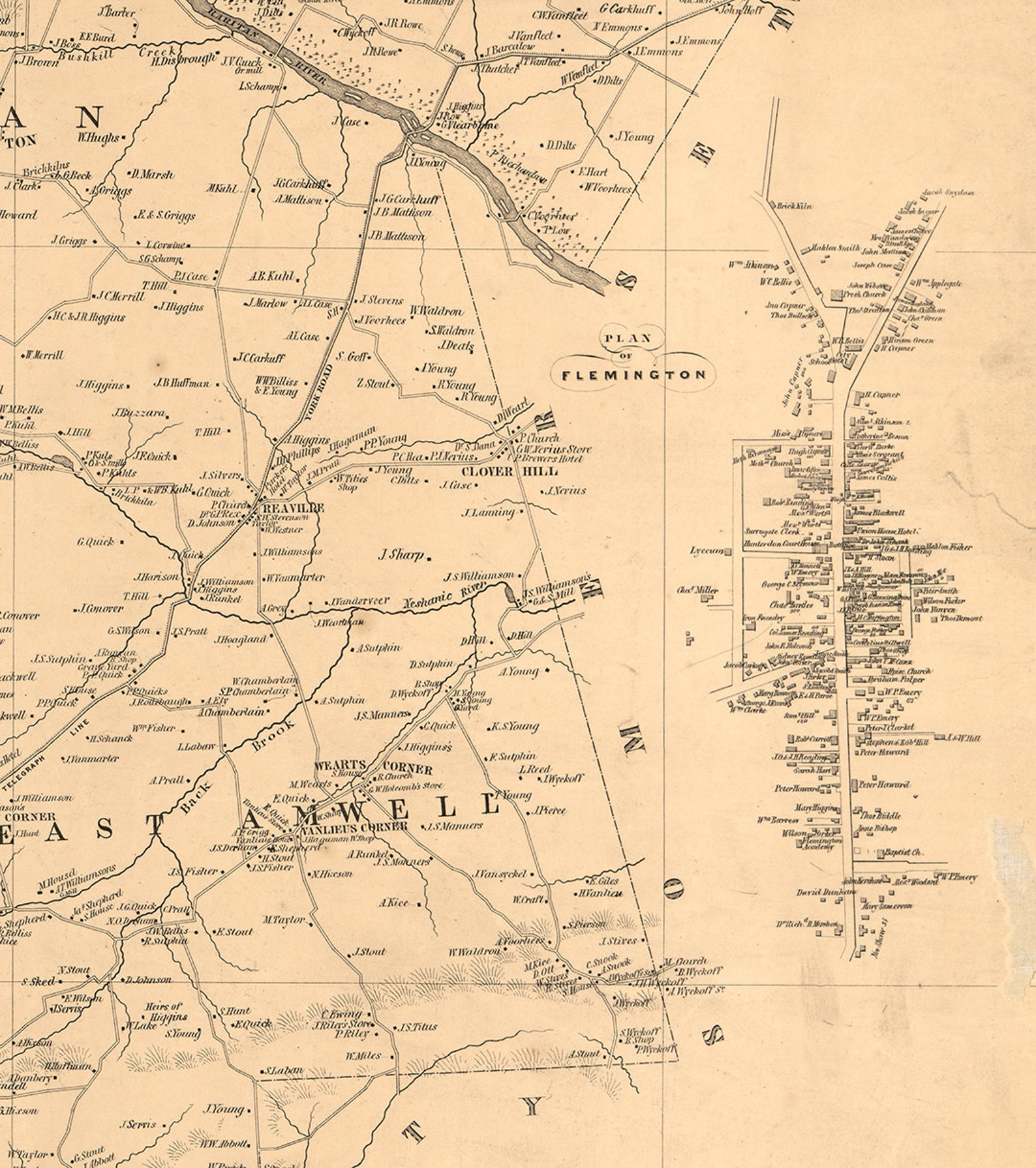 Map of Hunterdon County New Jersey 1851. Vintage Restoration Etsy