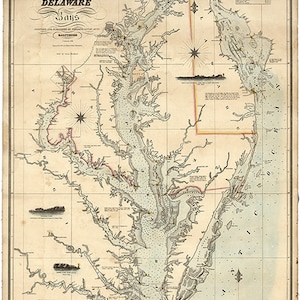 Seekarte von Chesalace und Delaware Bays 1862. Restaurierung Hardware Home Deco Stil alte Landkarte. Vintage Reproduktion