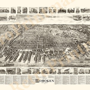Hoboken, New Jersey 1904. Vintage Restauration Hardware home Deco Stil alte Wandreproduktion Kartendruck.