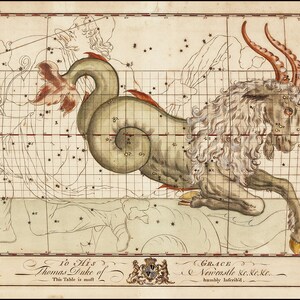 Carte du Capricorne. Signe de constellation d'étoiles du zodiaque. Home Déco Style Vieux mur vintage Reproduction.