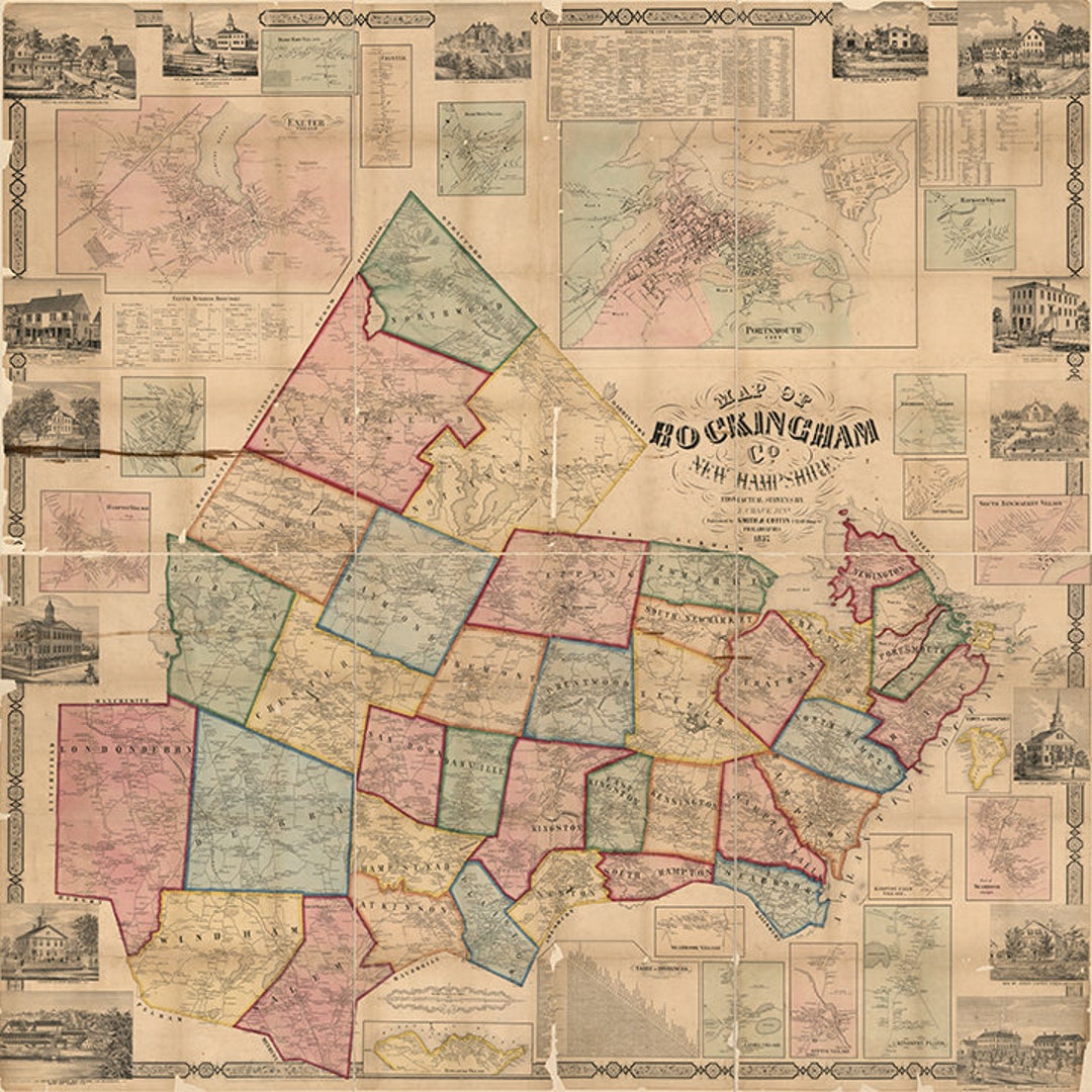 Map of Rockingham Co., New Hampshire 1857. Vintage Restoration Hardware ...