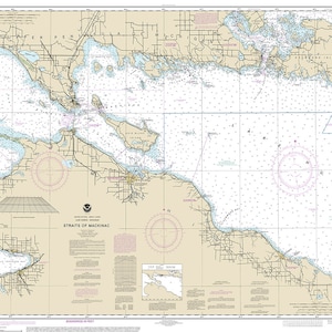 Nautical Chart of Strait of Mackinac. Lake Huron. Michigan Great Lake 14880 NOAA Bois Blanc Island St Martin Bay Wall Map Reproduction.
