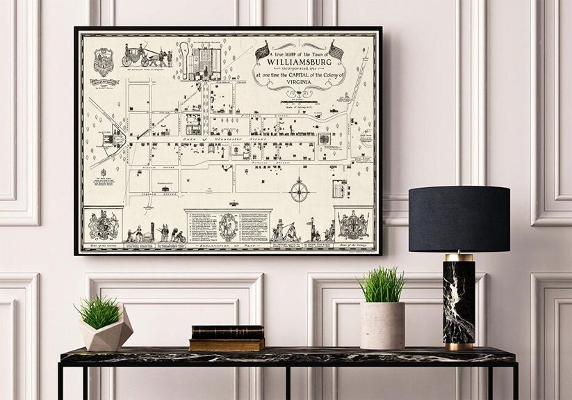 Map of Colonial Williamsburg, Virginia. Reproduction map.