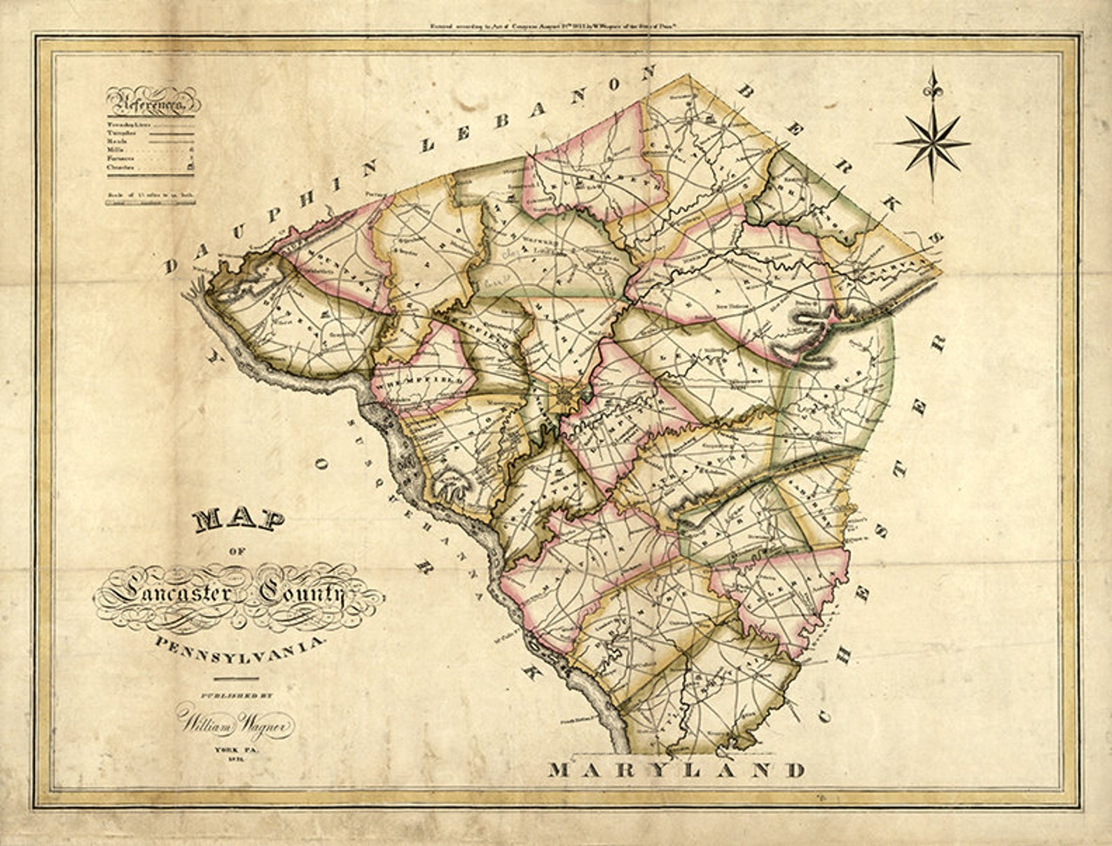 Map of Lancaster County Pennsylvania PA 1821. Restoration - Etsy