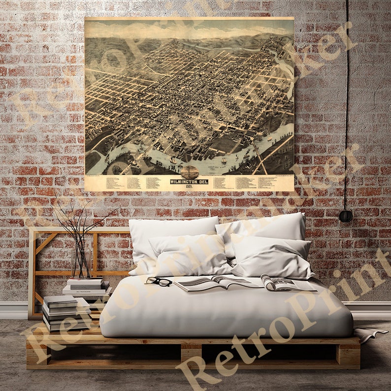 W Restoration Hardware Home Deco Style Old Wall Map Delaware New Castle County G 1874 Vintage Reprint. Map of Wilmington Lewis