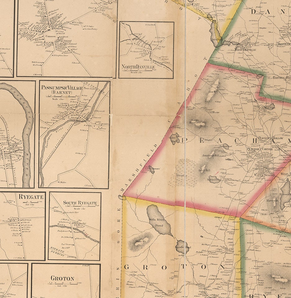 Map of Caledonia County Vermont VT 1858. Vintage Restoration Etsy