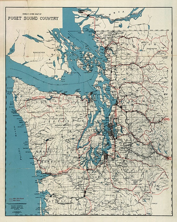 Map of Puget Sound And Surroundings Washington WT 1877. Etsy