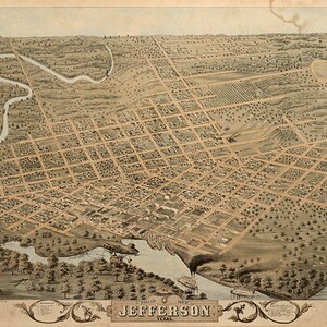 Karte von jefferson, Marion County, Texas, Tex von 1872. Vintage Restaurierung Hardware home Deco Stil alte Wand Reproduktion Karte
