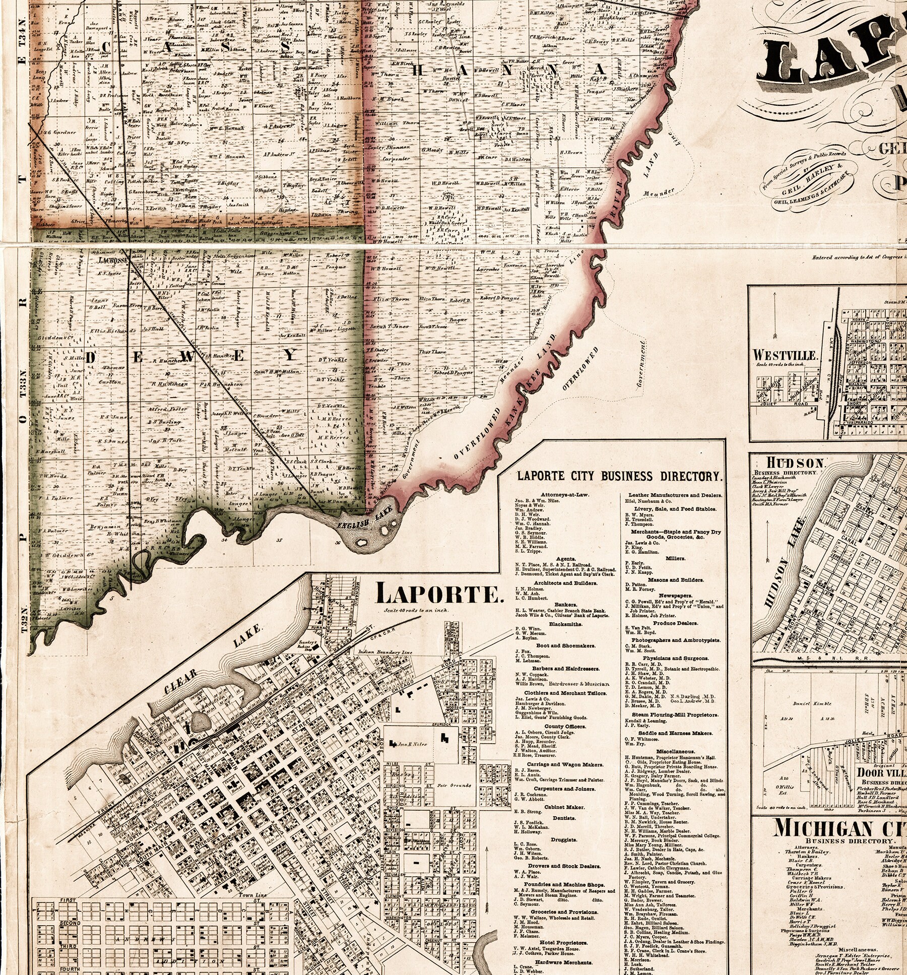 Map Of Laporte Co Indiana 1862 Home Old Wall Vintage Etsy Il 5sa5 