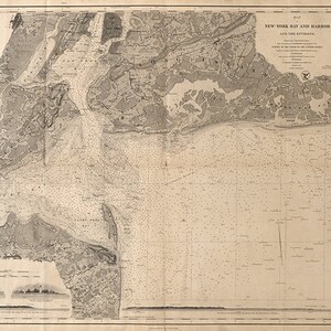 Carte nautiche della baia e del porto di New York e dintorni. 1845. USCS. Restoration Hardware Home Deco Style Old Wall Vintage Reprint