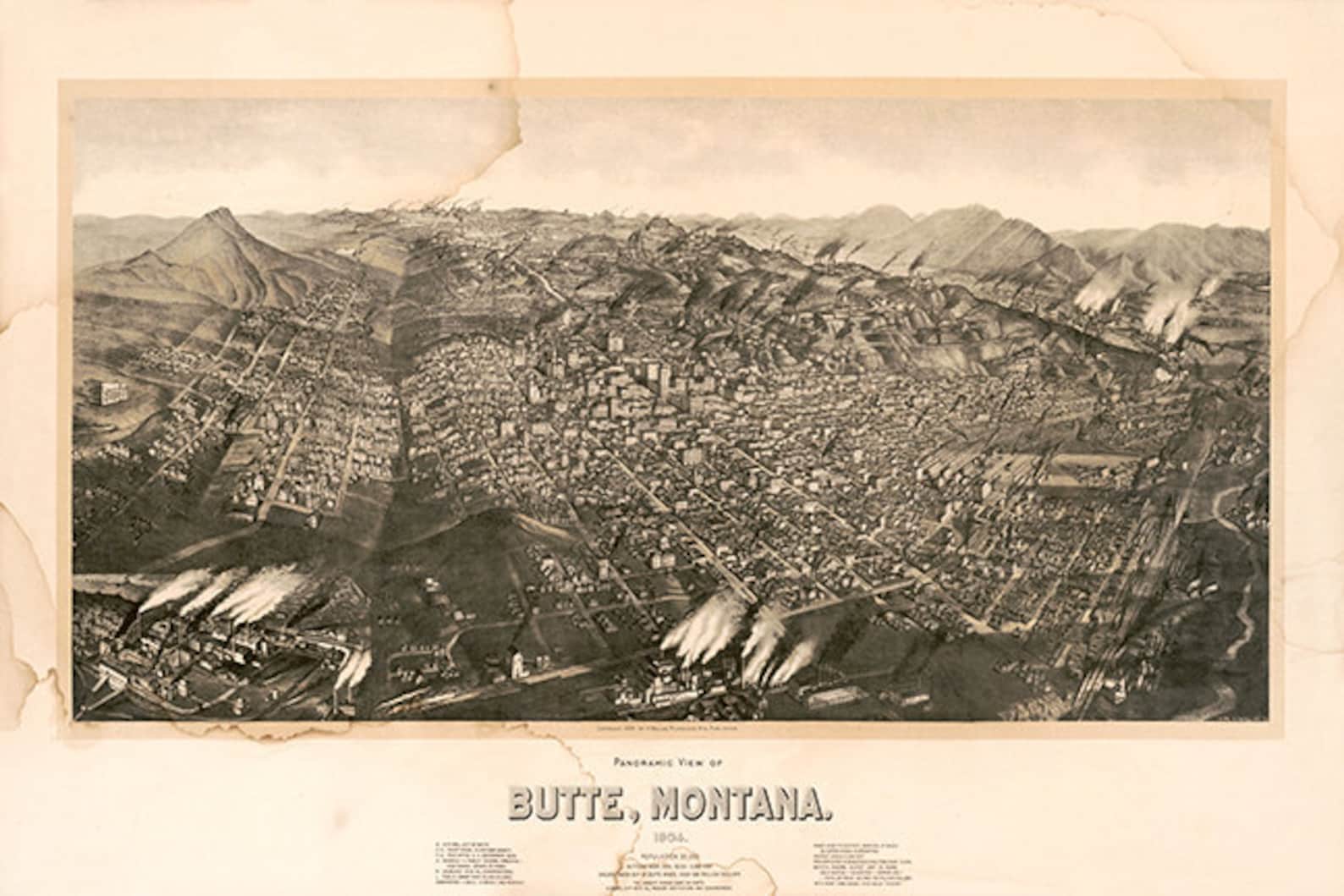 Map Of City Of Butte Silver Bow County Montana 1904 MT Vintage Il N5o3 