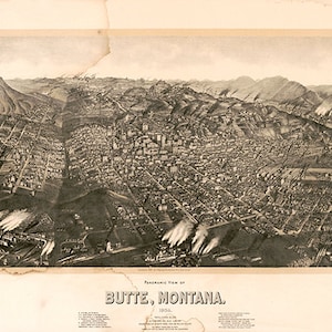Karte von City of Butte, Silver Bow County, Montana 1904 MT.  Vintage Restauration Hardware Home Deco Style alte Wand Reproduktion Karte Druck