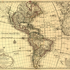 Map of Western Hemisphere 1780.  Carte d'Amerique dressée pour l'usage du Roy.  Vintage reproduction print.