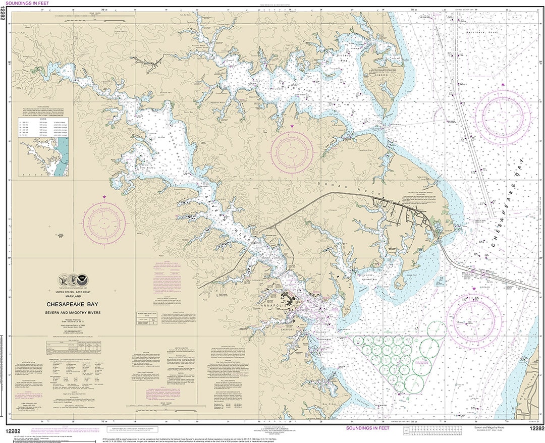 NOAA Nautical Charts of Chesapeake Bay Severn and Magothy Rivers. 12282 Maryland. Sillery Bay