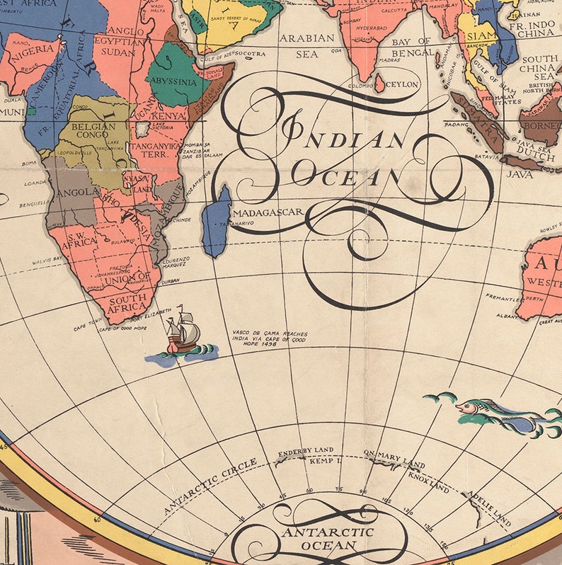 The New Map of the World. 1928. Vintage Restoration Hardware | Etsy