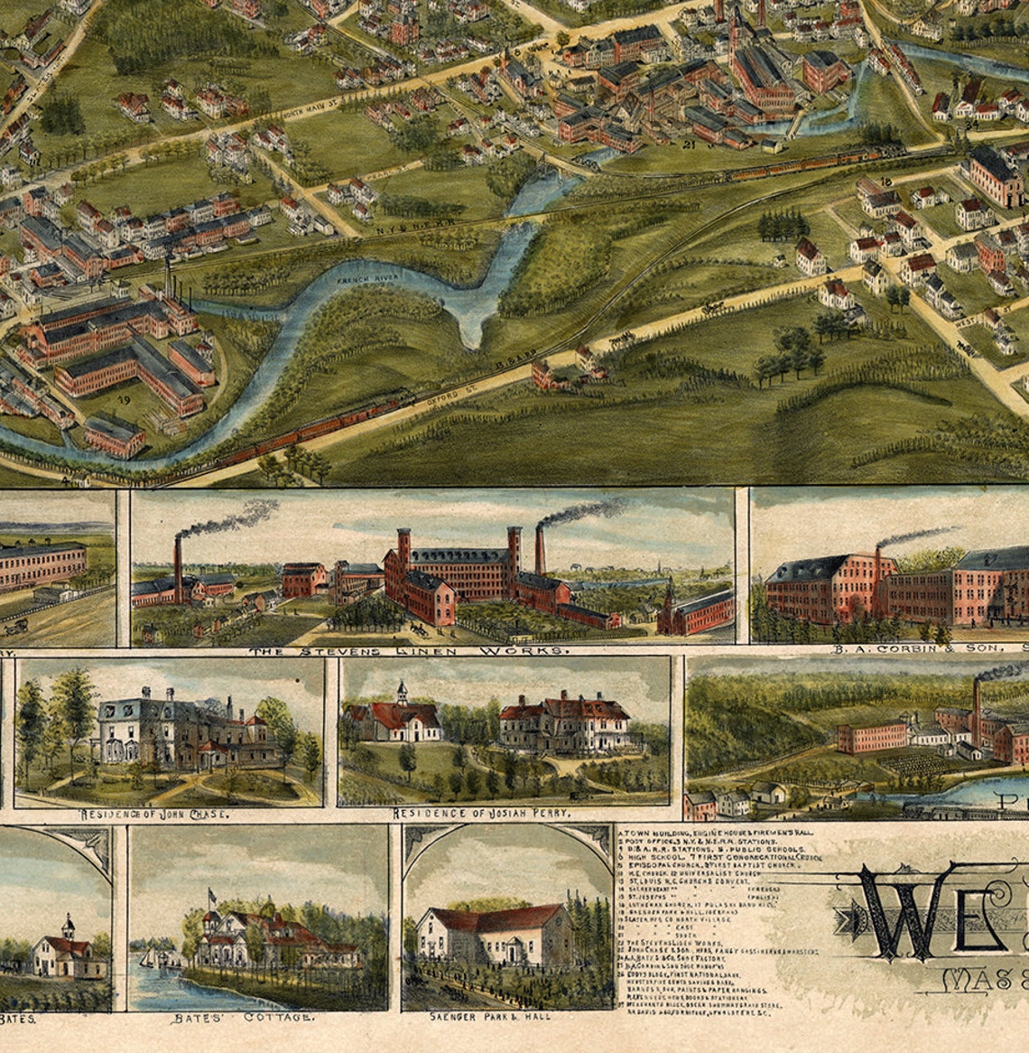 Map of ster Massachusetts MA. 1892. Worcester County. Etsy