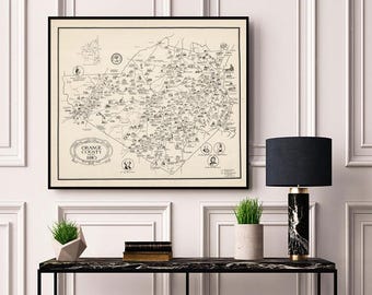 Map of Orange County, New York before 1810.   Restoration Hardware Home Deco Style Old Wall Map. Vintage Reproduction Print.