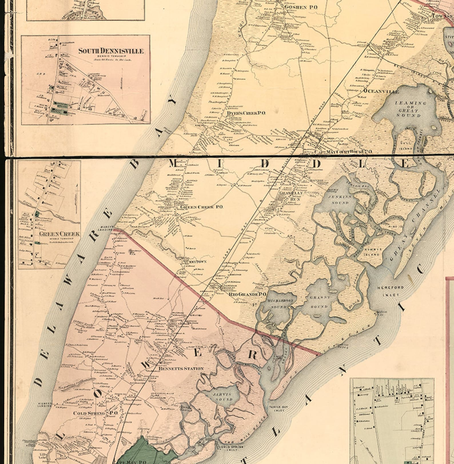 Map of Cape May County New Jersey 1872. Vintage restoration Etsy