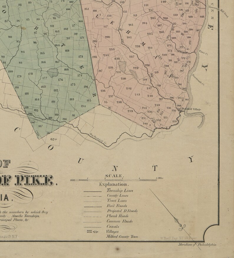 Map of Pike County Pennsylvania. 1856. Vintage Restoration Etsy