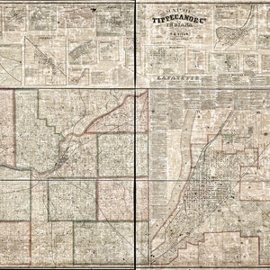 Map of Tippecanoe Co., Indiana 1886 Home Old Wall Vintage Reproduction.