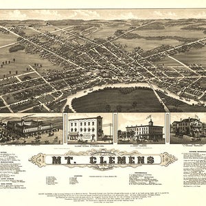 Karte von Mt. Clemens, Macomb County, Michail (MI) 1881. Vintage-Restaurierung Hardware-home-Deco-Stil alte Wand Reproduktion Karte