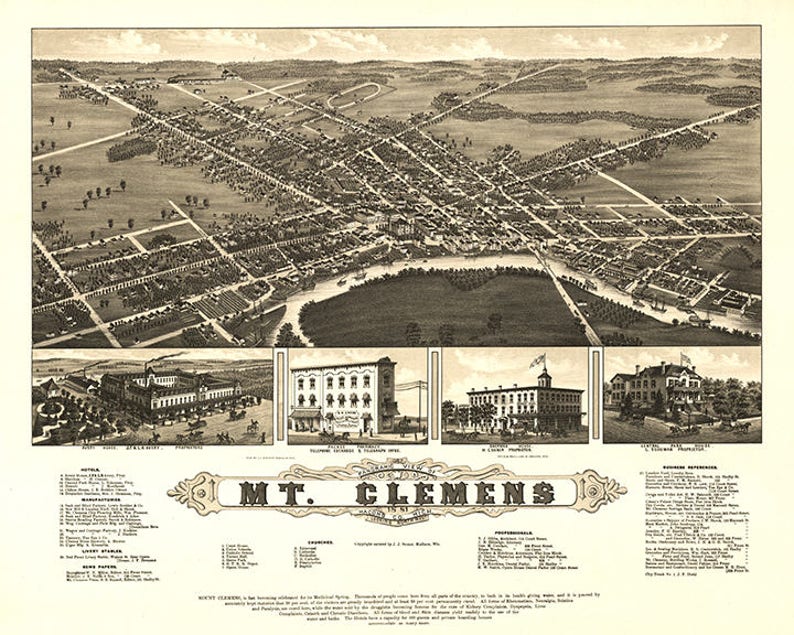 Map of Mt. Clemens County Michigan MI 1881. Vintage Etsy