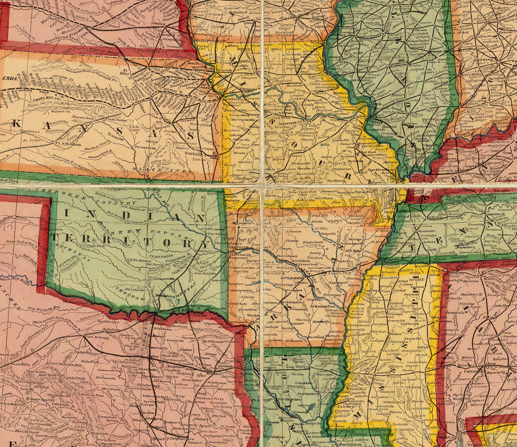 Map of the American Union Railroad Map of the United States. Vintage ...