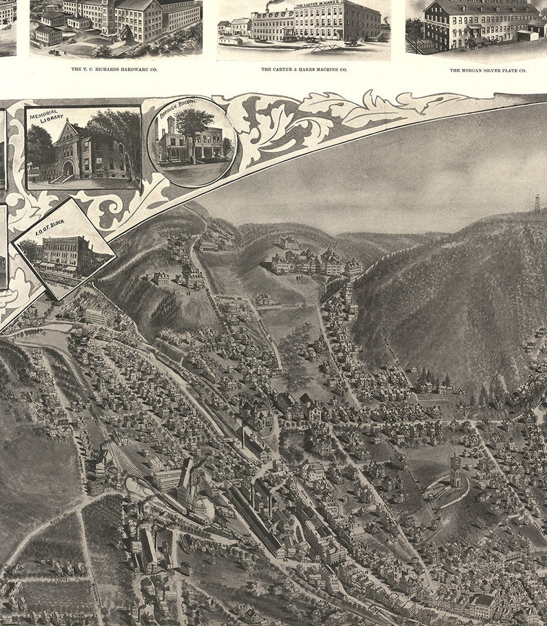 Map of Winsted Litchfield County Connecticut CT 1907 Vintage Etsy