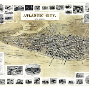 Atlantik-City, New Jersey (NJ) 1900;  Landis & Alsop.   Reproduktion Vintage Illustration Karte Print.  Erhältlich in verschiedenen Größen.