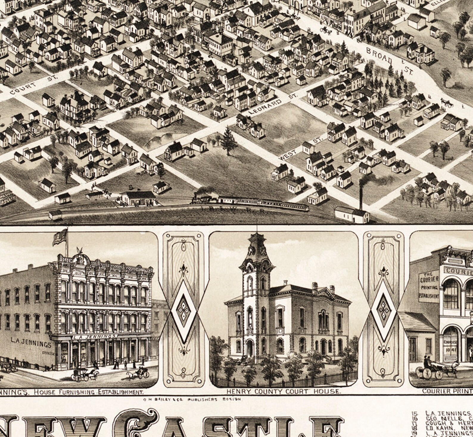 Map of New Castle, Henry Co., Indiana IN. 1884. Vintage Restoration ...