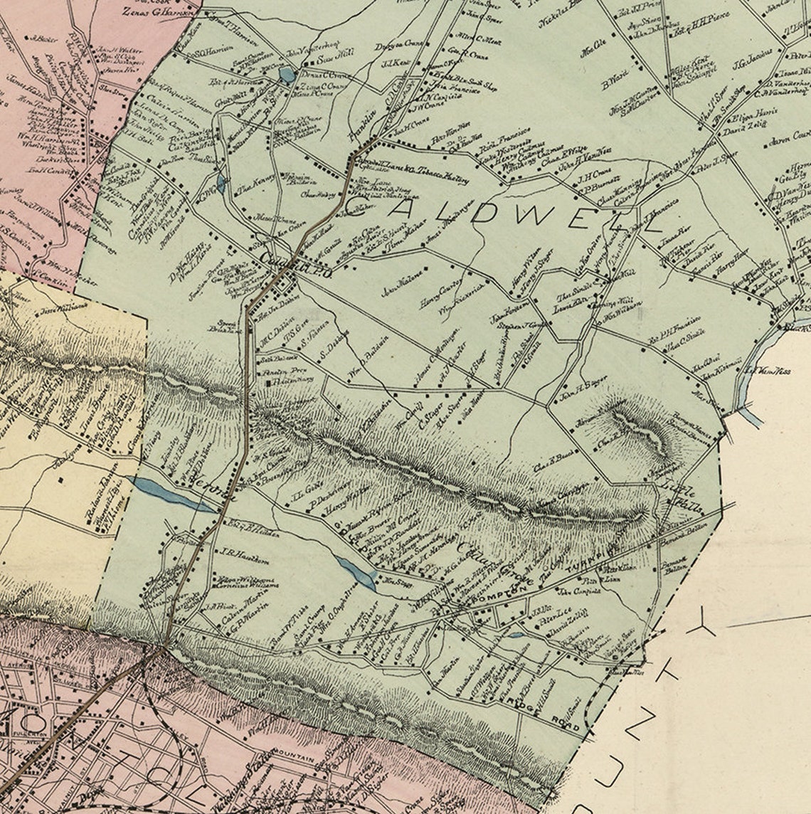 Map of Essex County New Jersey 1877. Vintage Restoration Etsy UK