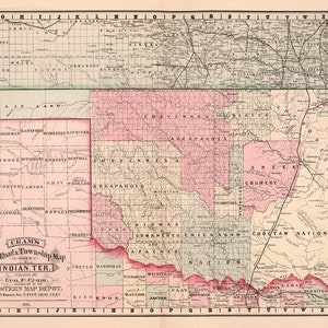 Indian Territory railroad and township map, 1882.  Home Deco Style Old Wall Vintage Reproduction.