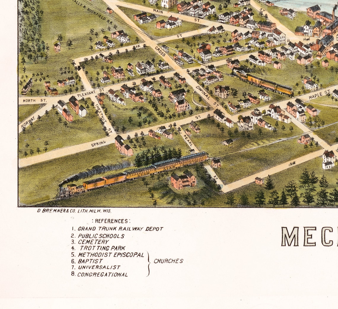 Map of Mechanic Falls Maine in 1878. Vintage Restoration Etsy