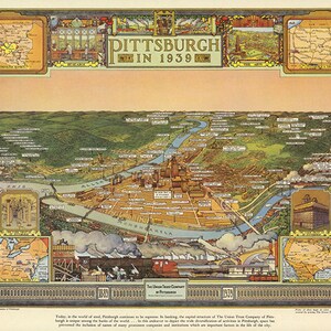 Vintage Pittsburgh, Pennsylvania Poster von 1939.  Restauration Hardware Home Deco Stil Karte Vintage Reproduktion.