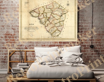 Map of Lancaster County, Pennsylvania, PA 1821. Restoration Hardware Home Deco Style Old Wall Vintage Giclee Reproduction.