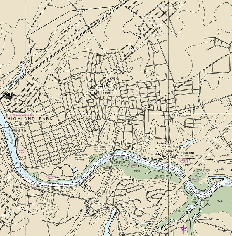 Nautical Chart of Raritan River Raritan Bay to New Brunswick. Etsy