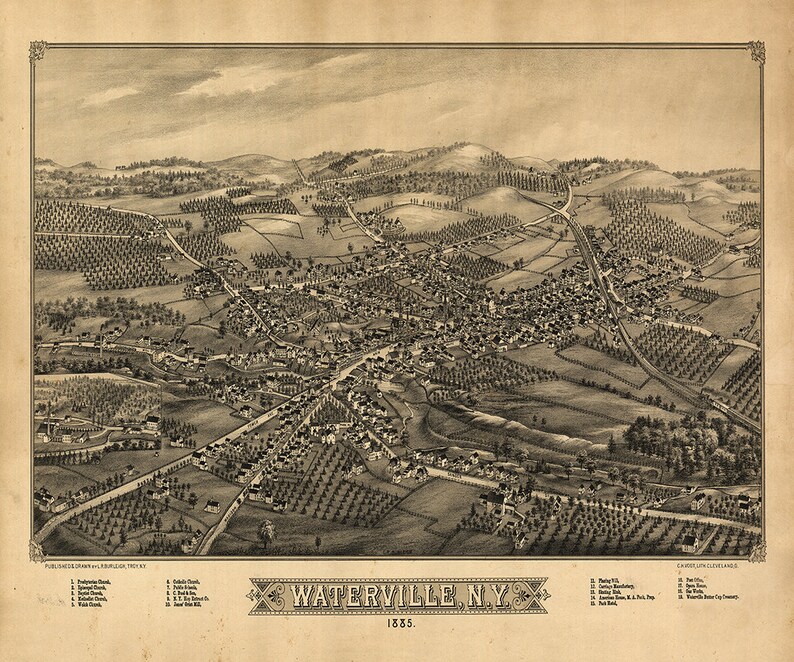 Map of Waterville Oneida Co. New York 1885. Vintage Etsy