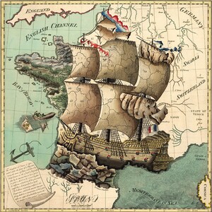 Frankreich in Form eines Segelschiffs auf See Cartoon Karte 1796