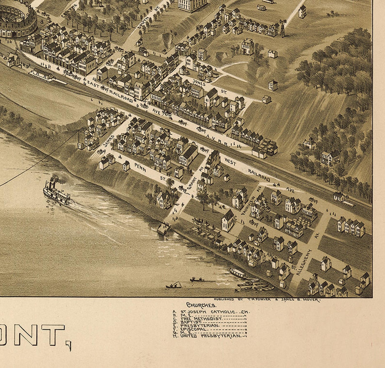 Map of Verona & Oakmont Allegheny Co. Pennsylvania PA 1896. Etsy