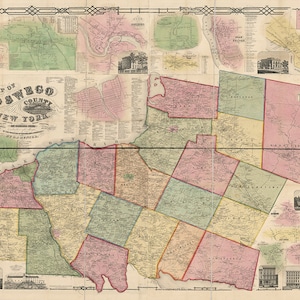 Map of Oswego County, New York 1854. Vintage home Decor Style old wall reproduction map print.