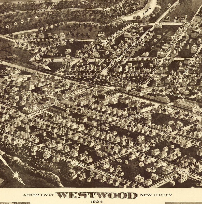 Map of Westwood Bergen Co. New Jersey NJ 1924 Vintage Etsy